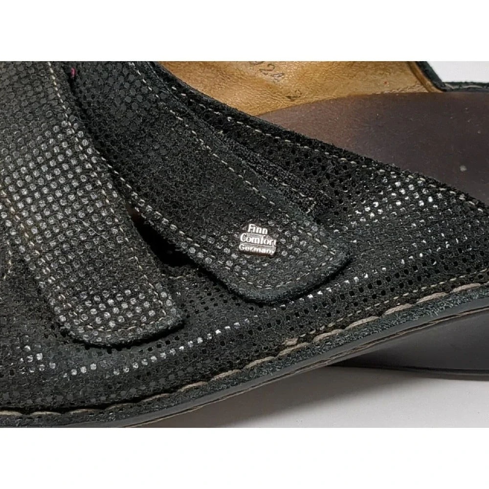 FINN Women's Size US 9.5 UK 7 Cremona Black Leather Slide Adjustable Sandals VTG